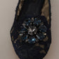 Blue Crystal Loafer Lace Ballet Flats Shoes
