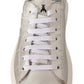 Silver Full Grain Leather Lace Up Sneakers Shoes