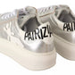 Silver Full Grain Leather Lace Up Sneakers Shoes