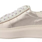 Silver Full Grain Leather Lace Up Sneakers Shoes