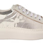 Silver Full Grain Leather Lace Up Sneakers Shoes