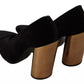 Black Leather Suede Block Heels Pumps Shoes
