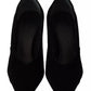 Black Leather Suede Block Heels Pumps Shoes