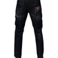 Dark Blue Cotton Tattered Skinny Denim Jeans