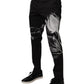 Black Cotton Floral Skinny Dress Pants