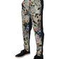 Beige Blue Floral Cotton Men Denim Jeans