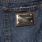 Beige Blue Floral Cotton Men Denim Jeans