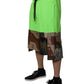 Green Patchwork Cargo Bermuda Shorts