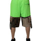 Green Patchwork Cargo Bermuda Shorts