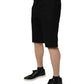 Black Cotton Stretch Mid Waist Bermuda Shorts