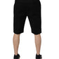 Black Cotton Stretch Mid Waist Bermuda Shorts