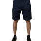 Dark Blue Cotton Mid Waist Men Bermuda Shorts