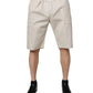 Beige Cotton Stretch Mid Waist Bermuda Shorts