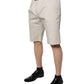 Beige Cotton Stretch Mid Waist Bermuda Shorts