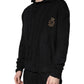 Black Heraldic Silk Buttoned Pullover Sweater
