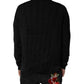 Black Heraldic Silk Buttoned Pullover Sweater