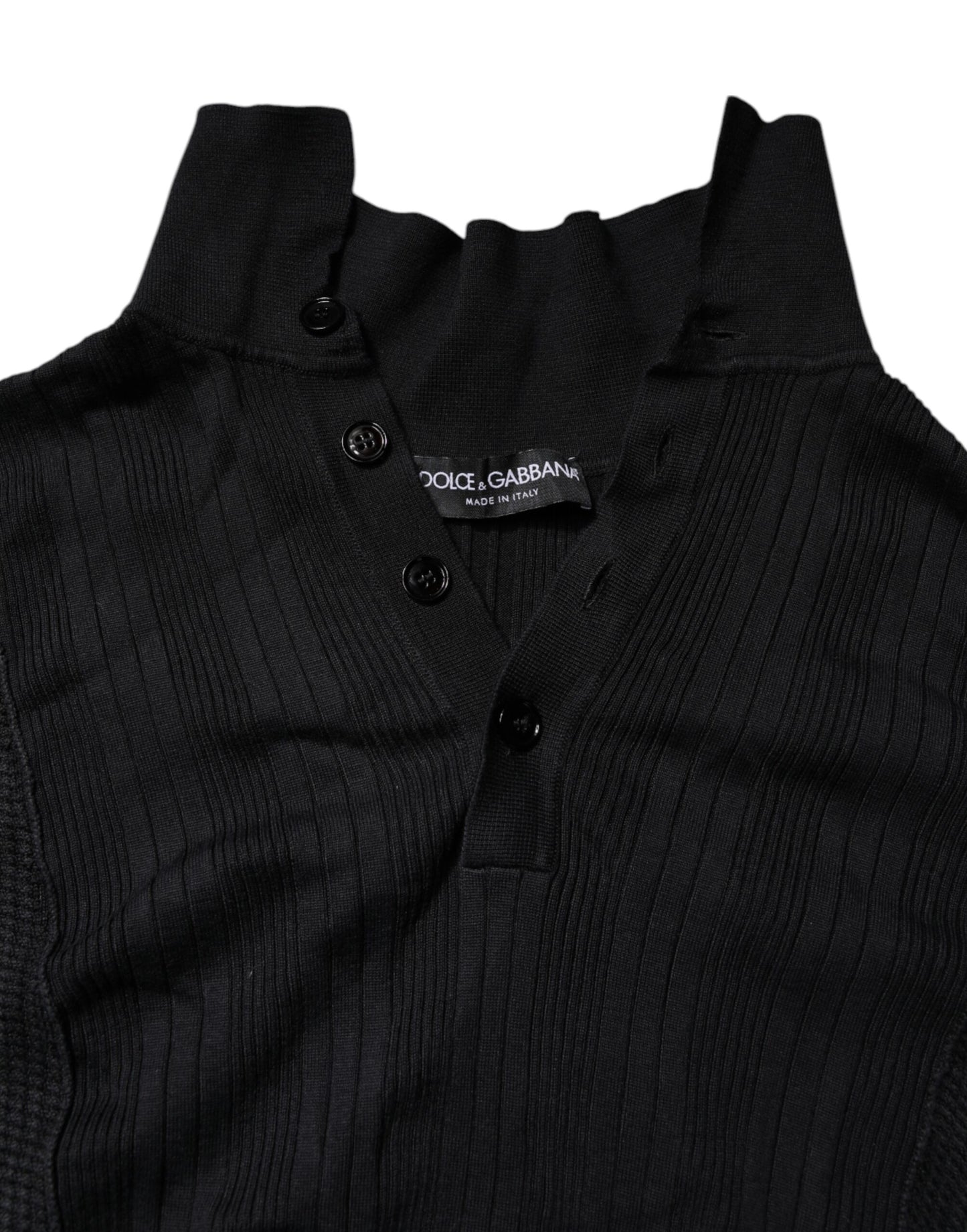 Black Heraldic Silk Buttoned Pullover Sweater