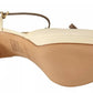 Beige T-Strap Block Heels Pumps Leather Shoes