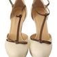 Beige T-Strap Block Heels Pumps Leather Shoes