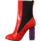 Red Leather Black Fabric Logo Heel Ankle Boots Shoes