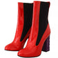 Red Leather Black Fabric Logo Heel Ankle Boots Shoes
