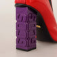 Red Leather Black Fabric Logo Heel Ankle Boots Shoes