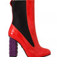 Red Leather Black Fabric Logo Heel Ankle Boots Shoes