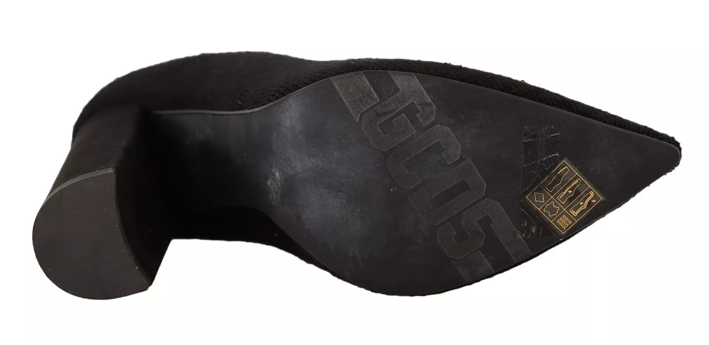 Black Suede Logo Socks Block Heel Ankle Boots Shoes