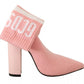 Pink Suede Logo Socks Block Heel Ankle Boots Shoes