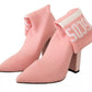 Pink Suede Logo Socks Block Heel Ankle Boots Shoes