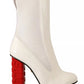 White Leather Fabric Red Logo Heel Ankle Boots Shoes