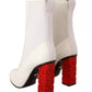 White Leather Fabric Red Logo Heel Ankle Boots Shoes