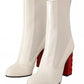 White Leather Fabric Red Logo Heel Ankle Boots Shoes