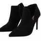 Black Suede Leather Stiletto Heels Boots Shoes
