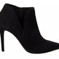 Black Suede Leather Stiletto Heels Boots Shoes