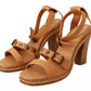 Brown Leather Studded Ankle Strap Sandals Shoes