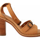 Brown Leather Studded Ankle Strap Sandals Shoes