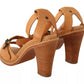 Brown Leather Studded Ankle Strap Sandals Shoes