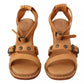 Brown Leather Studded Ankle Strap Sandals Shoes