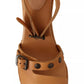 Brown Leather Studded Ankle Strap Sandals Shoes