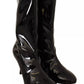 Black Patent Leather High Heels Boots Shoes