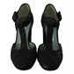 Black Suede Leather Block Heels Sandals Shoes