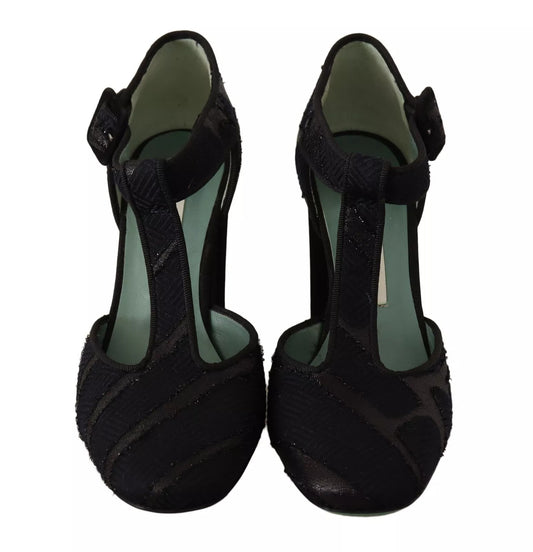 Black Suede Leather Block Heels Sandals Shoes
