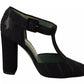 Black Suede Leather Block Heels Sandals Shoes