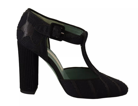 Black Suede Leather Block Heels Sandals Shoes