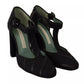 Black Suede Leather Block Heels Sandals Shoes