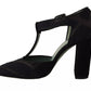Black Suede Leather Block Heels Sandals Shoes
