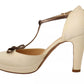 Off White Leather T-Strap Heels Sandals Shoes