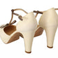 Off White Leather T-Strap Heels Sandals Shoes