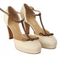 Off White Leather T-Strap Heels Sandals Shoes